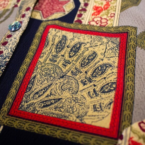 Vintage 70s SIMEON Crazy Cool Pattern Button Up Blouse Shirt Large - Picture 6 of 9